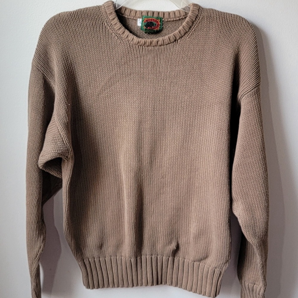 Vintage Boston Traders Knit 100% Cotton Sweater Mens L Beige Crewneck Old Money